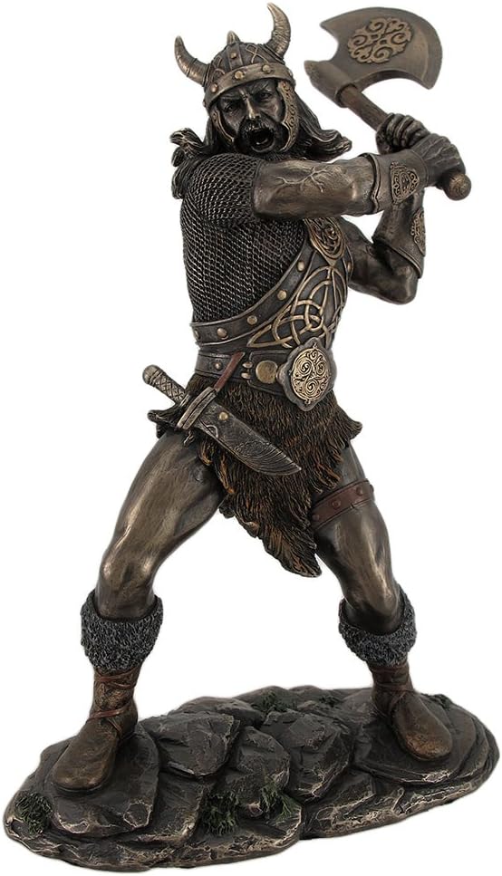 11.25 Tall Viking Axe Warrior Battle Stance Cold Cast Resin Antique Bronze Finish X841894