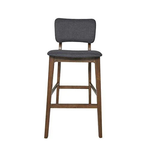 Wooden Bar Chair with Fabric Seats (Set of 2), Charcoal and Walnut Finish R612