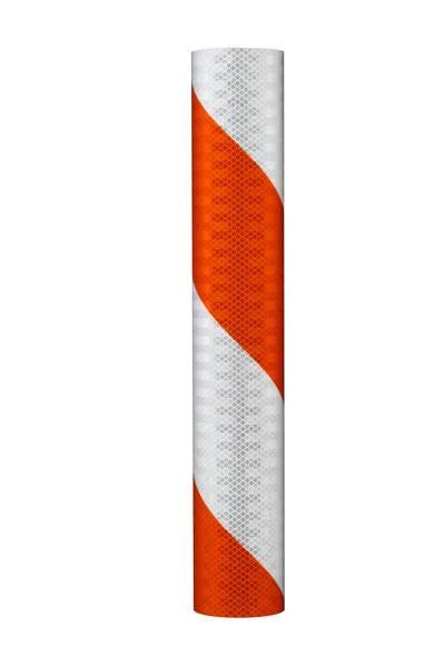 Orange/White Reflective Barricade Sheeting, 4 in stripe, 7.75 in x 50 yd E586