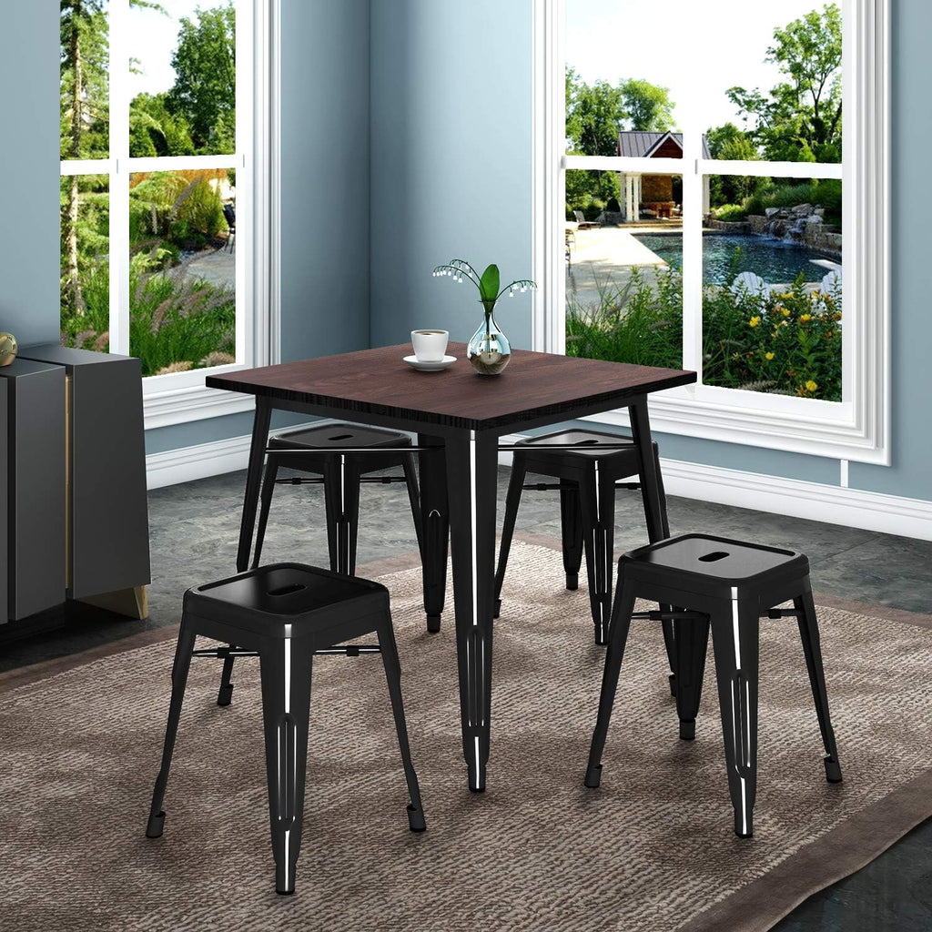 29.5 Inches Height Metal Dining Table with Solid Wood Top, Gloss Black C5996