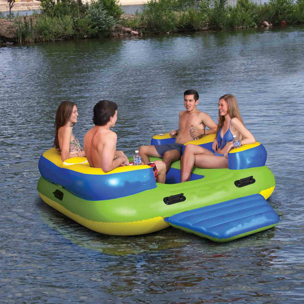 Inflatable Floating Island Lounge Raft with Cup Holders and Coolers - 4 Person R4301