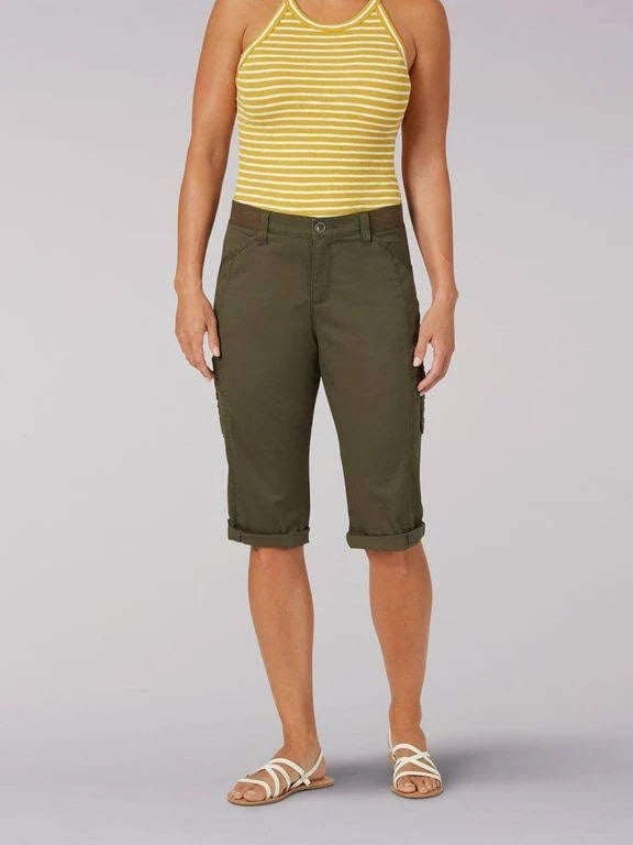 Green Relaxed Fit Cargo Skimmer Capris N738815
