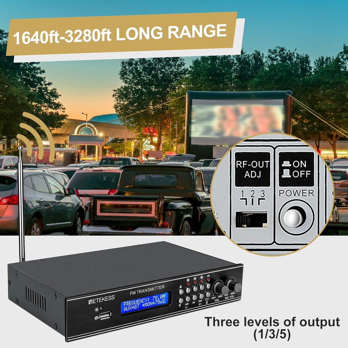 FM Transmitter with Dual Mic, 3 Preset Stations, USB Drive and RCA Inputs C544902