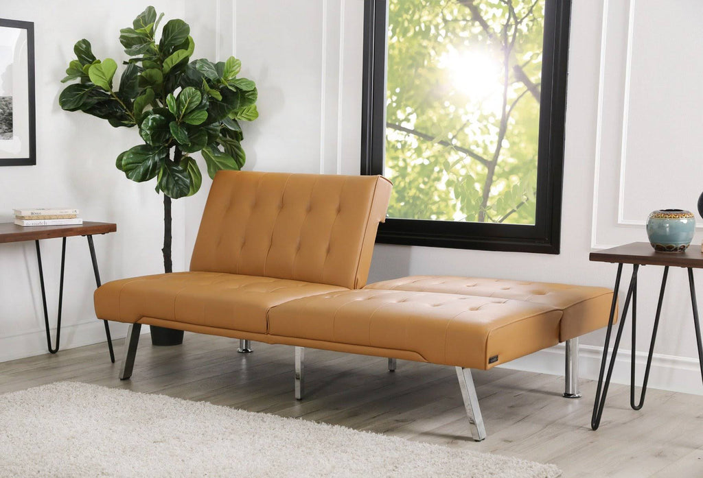 Faux Leather Convertible Sofa in Ivory A894620