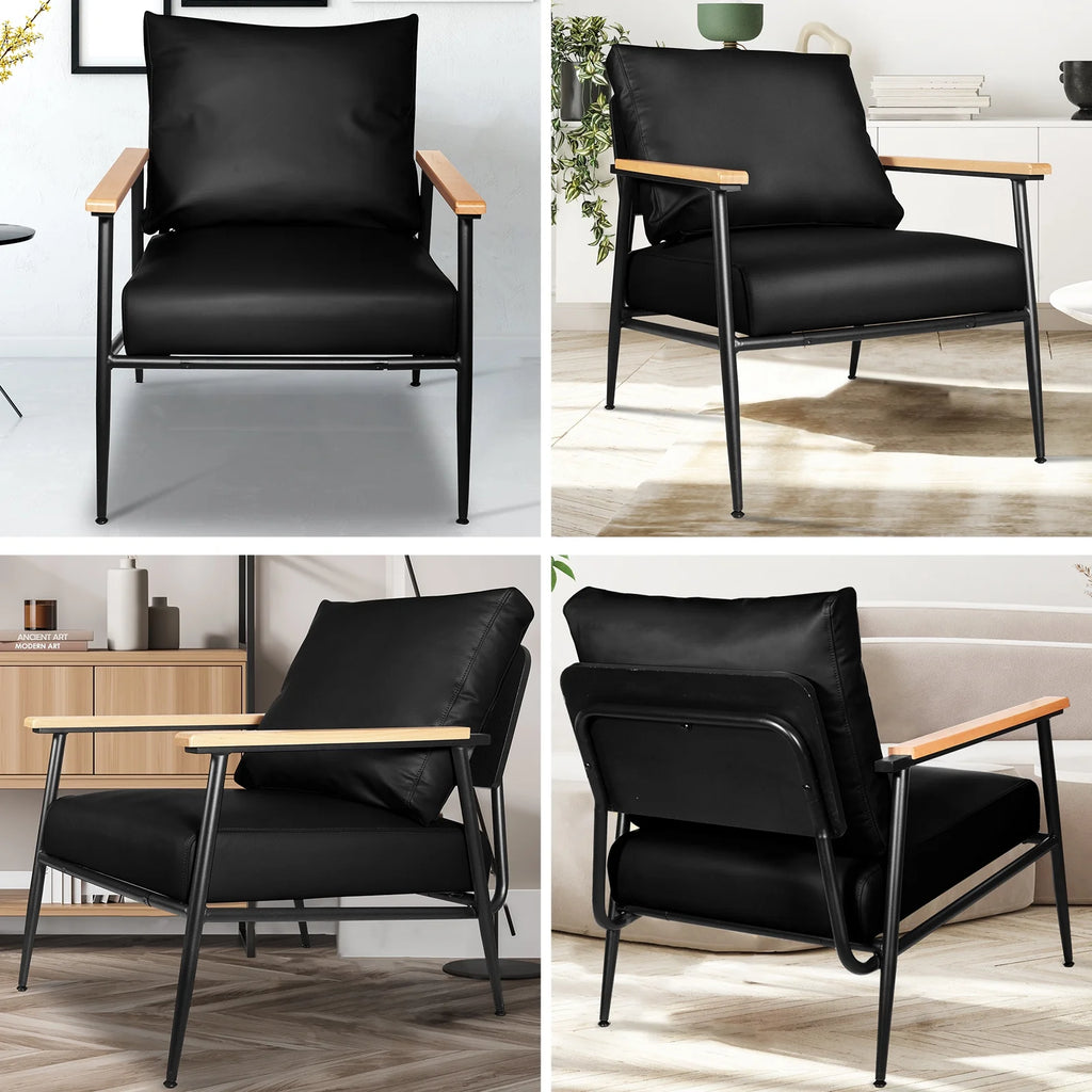 Black PU Leather Accent Chair with Metal Frame S219