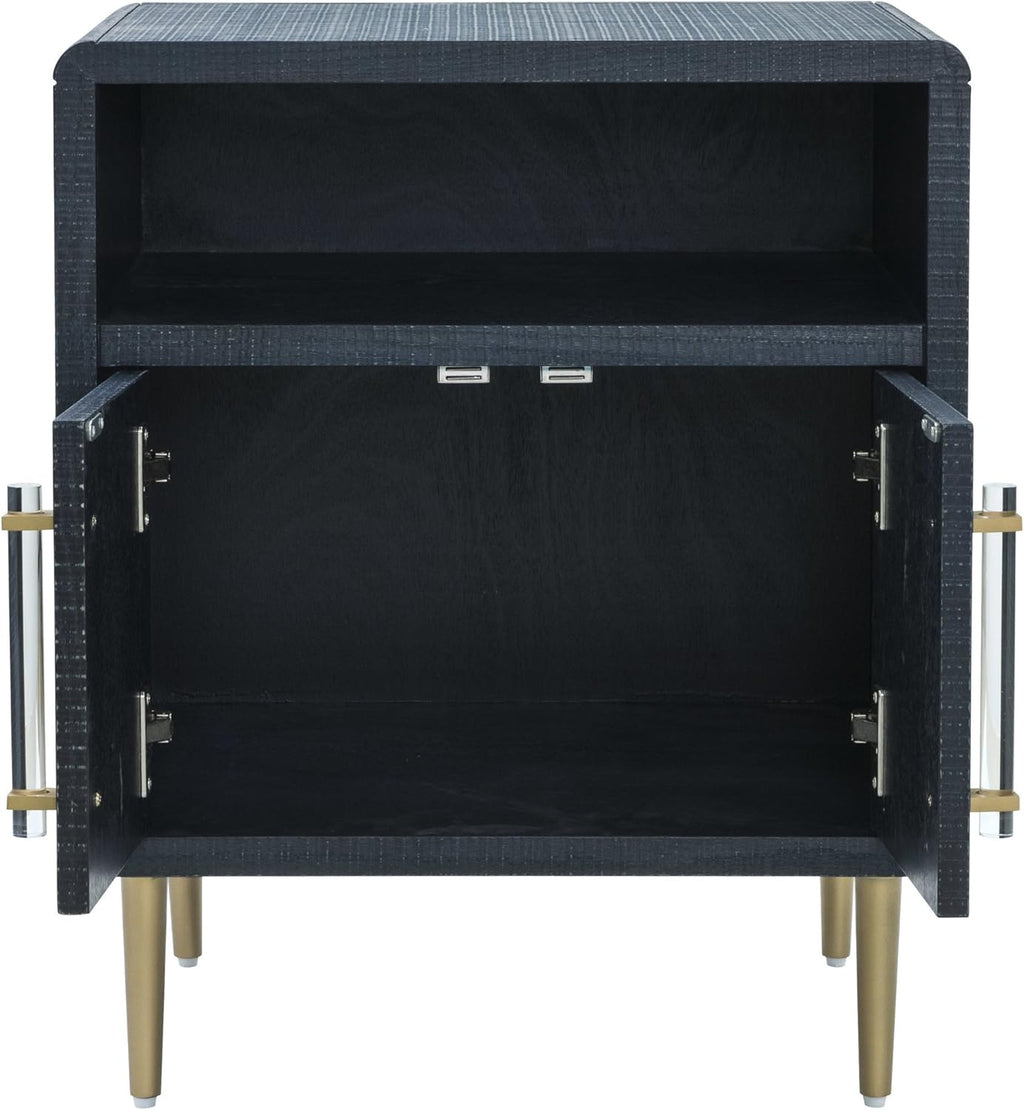 Indigo Square Lacquer Side Table with Shelf and Cabinet P808