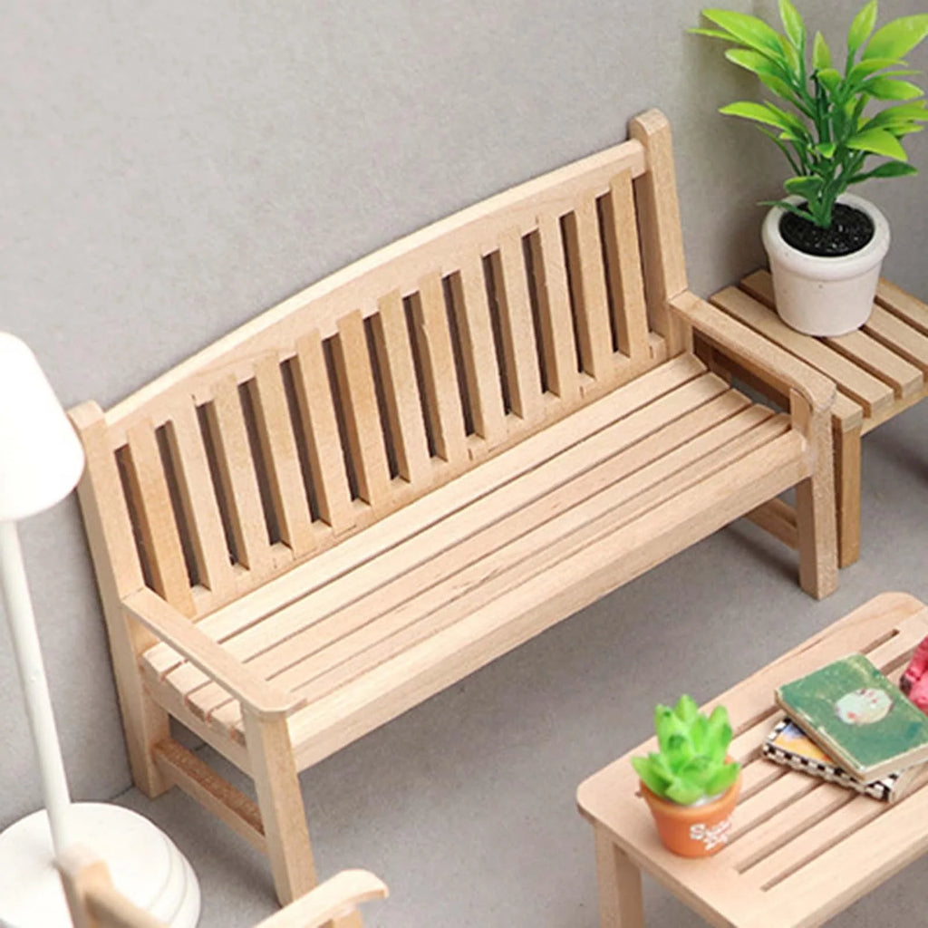 1/12 Scale Unpainted Wooden Dollhouse Outdoor Double Seat D747781