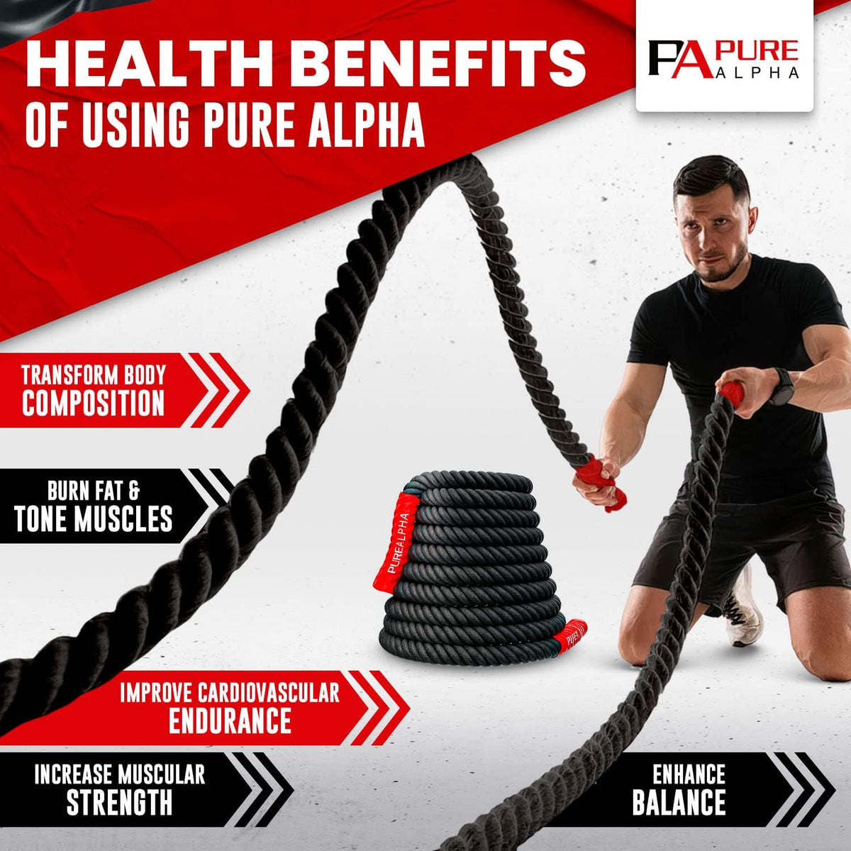 Battle Rope with Anchor Strap Kit & Protective Sleeve – 30 Ft Length 1.5 Inch Diameter X39295