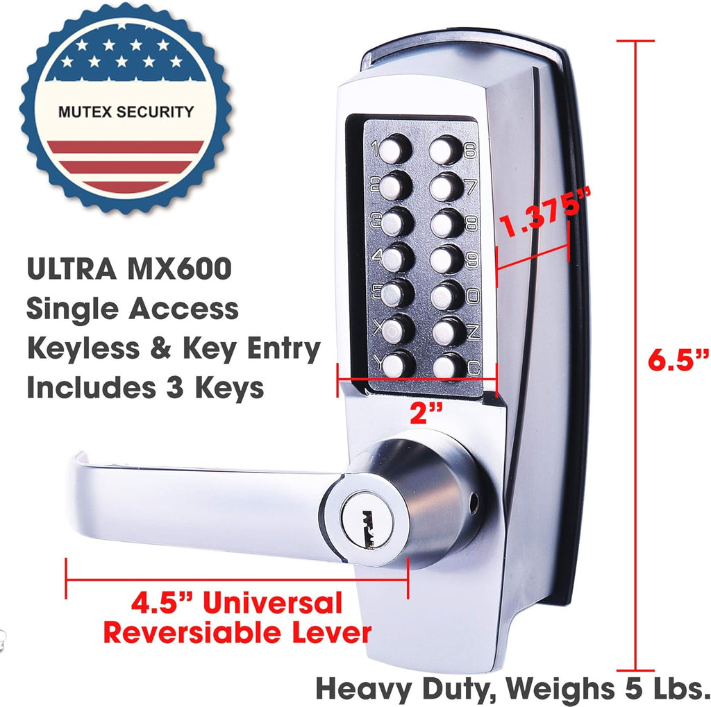 Mechanical Push Button Lever Lock, 60mm Backset, 13 Digit Keypad, Satin Chrome X910