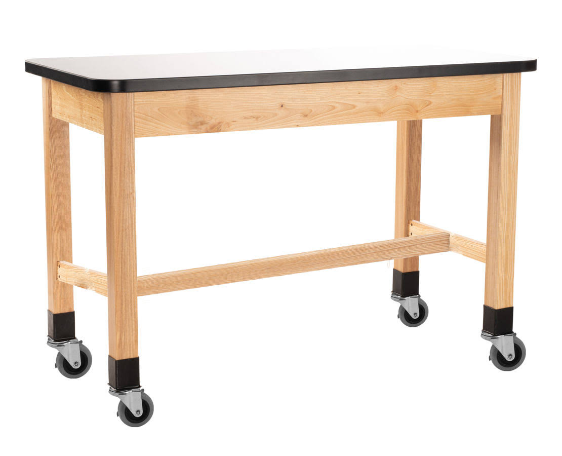 Whiteboard Top Ash Wood Science Lab Table with Casters - 30x60 C31614