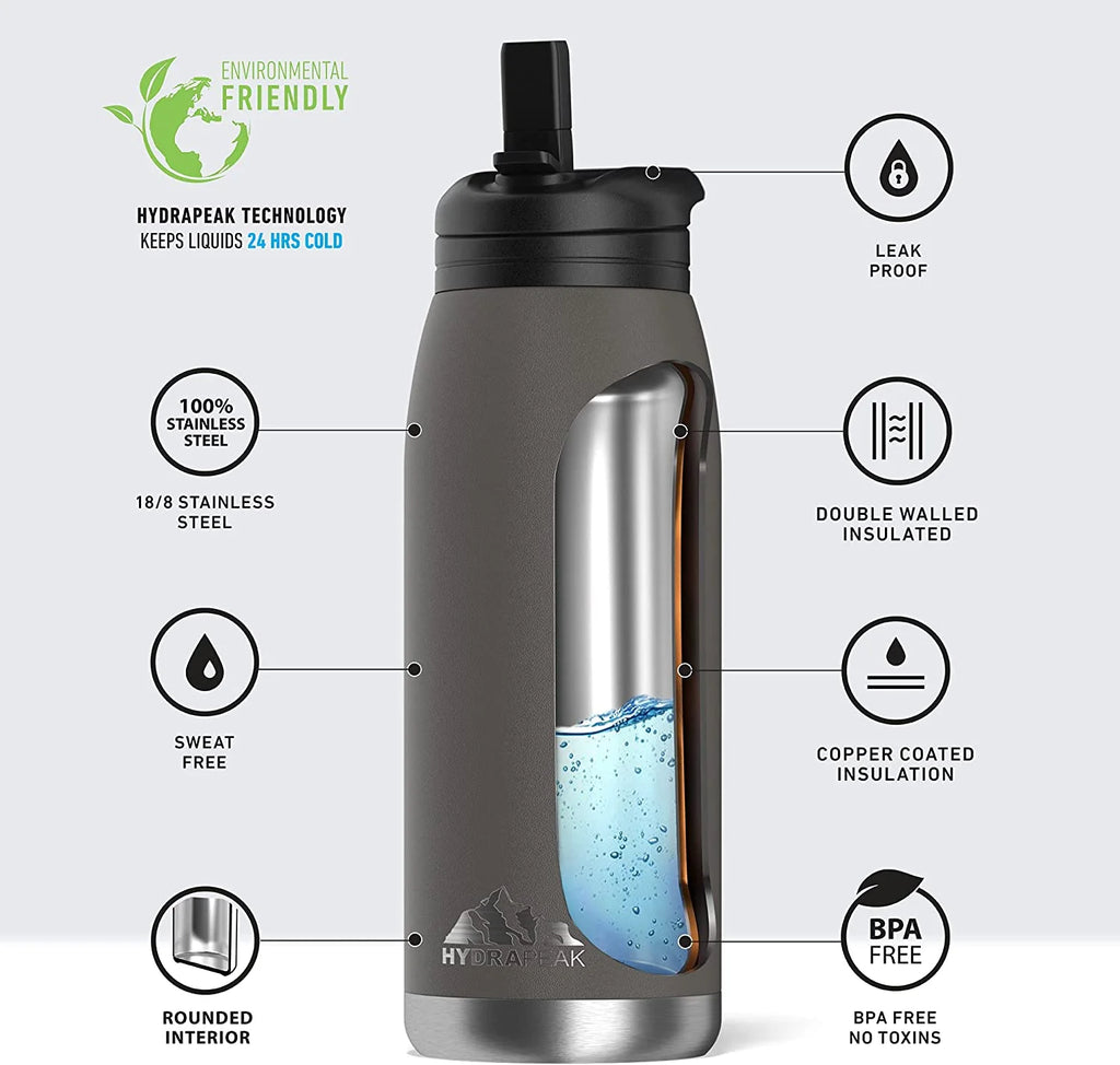 1L Insulated Stainless-Steel Water Bottle with Straw X7097