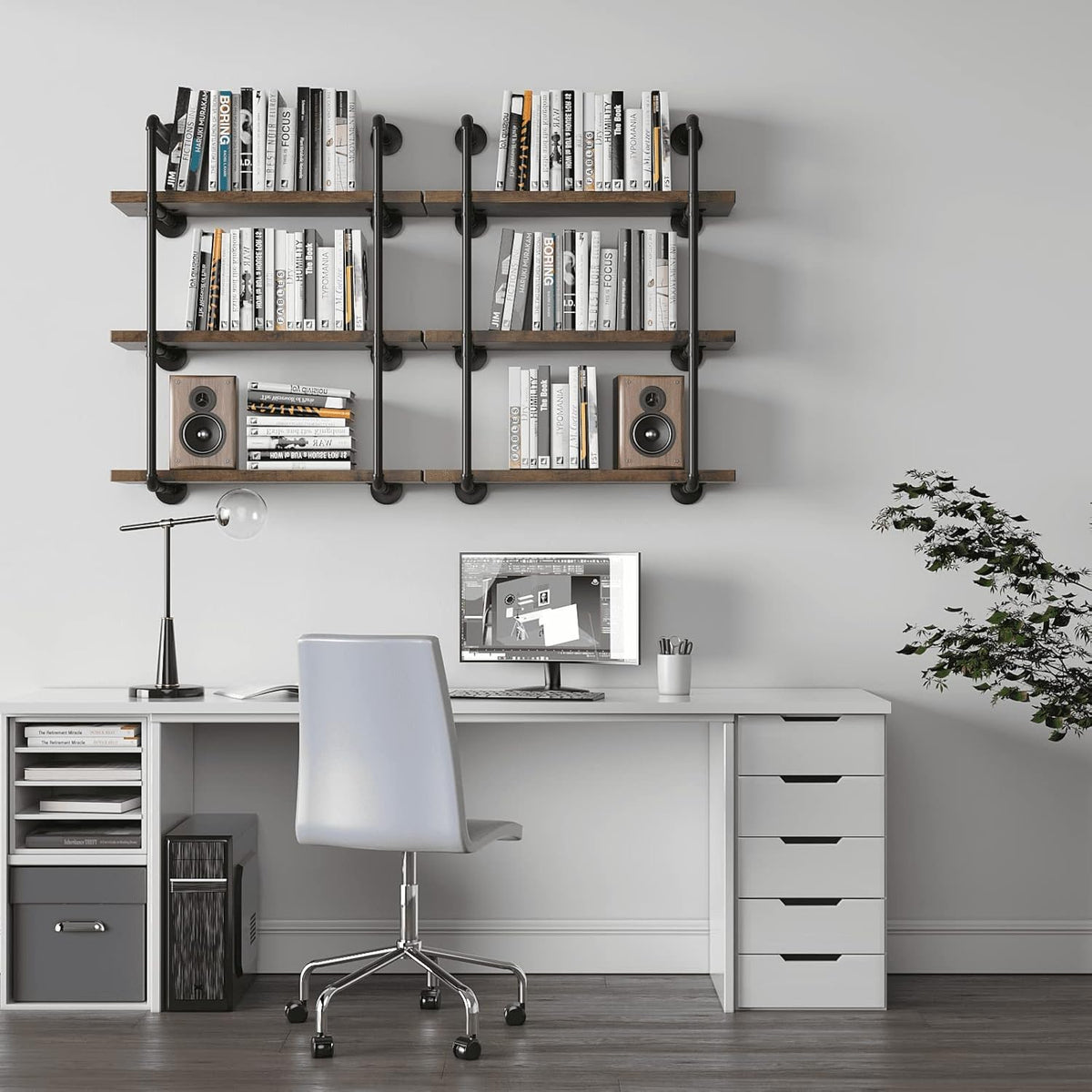 Industrial Wall Mount Iron Pipe Shelf Black 3 Tier X2 Z13265