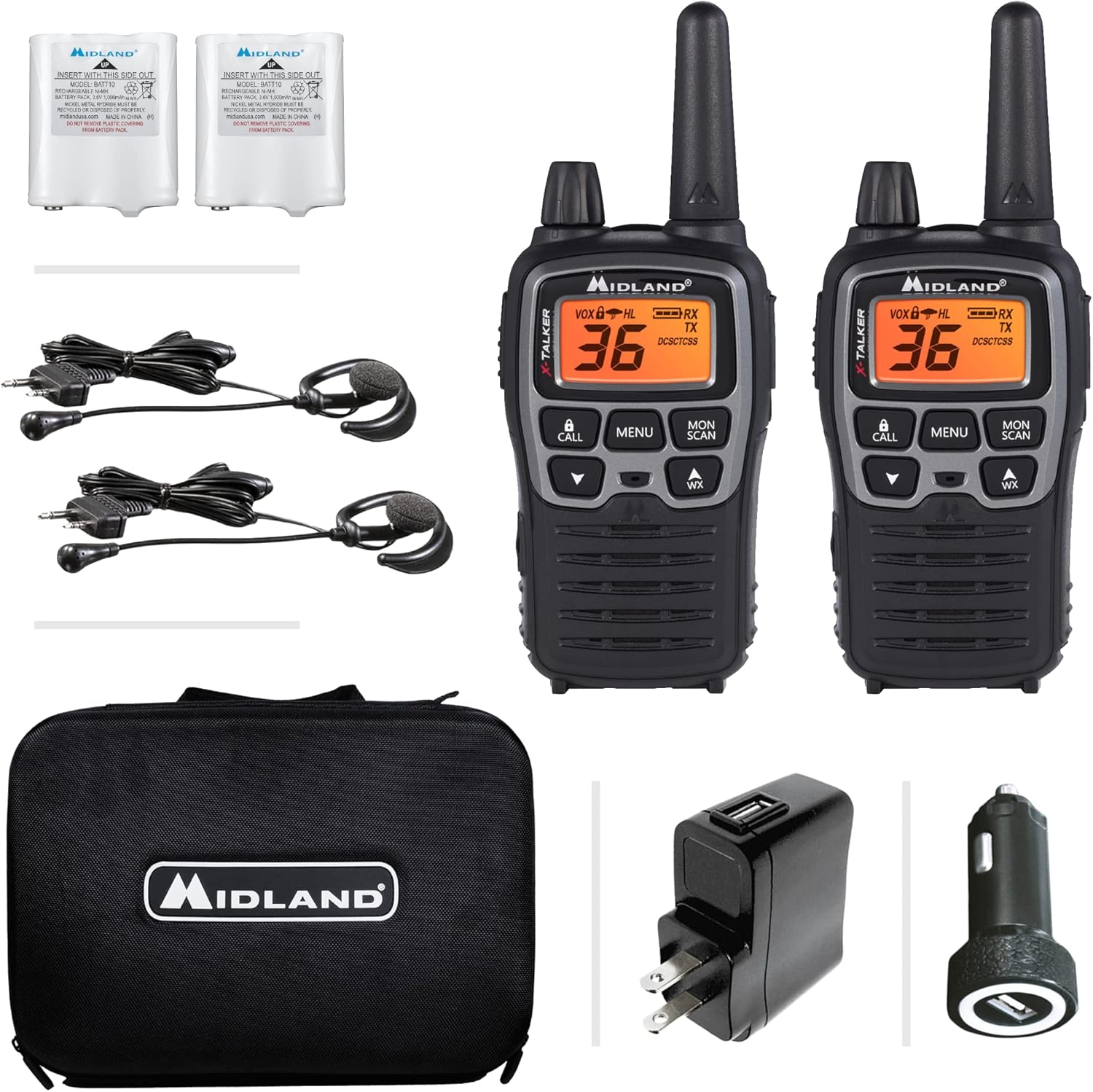 36 Channel FRS Two-Way Radio Walkie Talkie, Black/Silver, Pack of 2 F232635