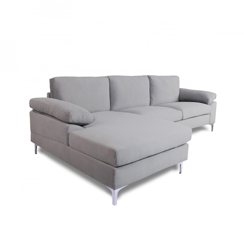 Grey Velvet Sectional Sofa with Metal Legs P9193