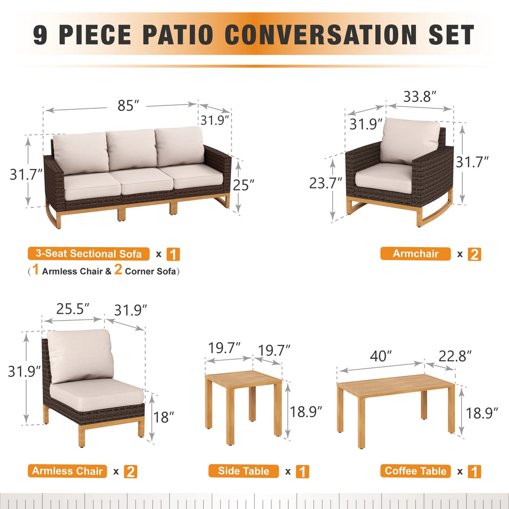 9 Piece Wicker Patio Conversation Sofa Set W285395
