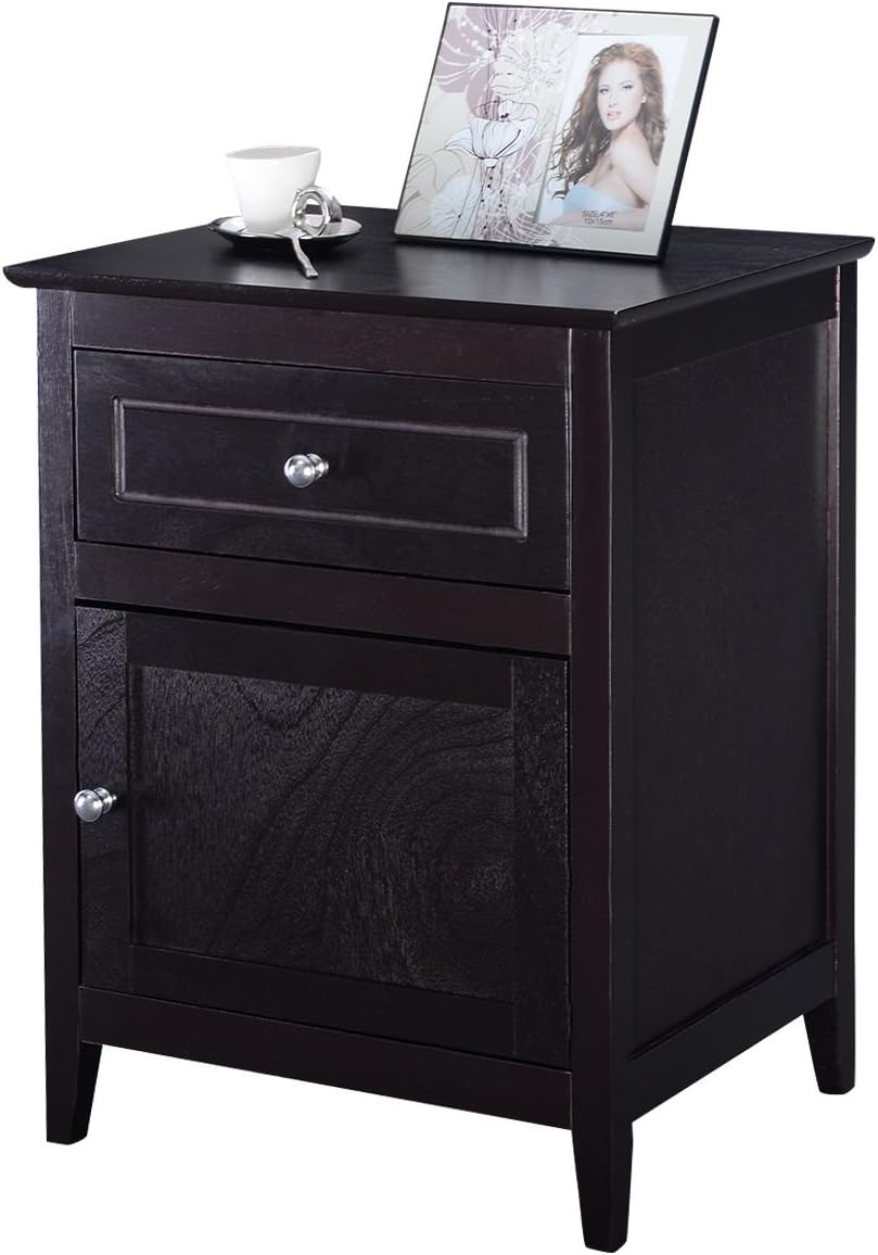 Espresso Wood End Table with Drawer, Pack of 2 T95133