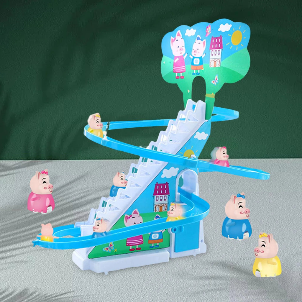 Electric Climbing Stair Toy with LED Flashing Lights Children's Roller Coaster Toy Set, 15x30x27cm X496