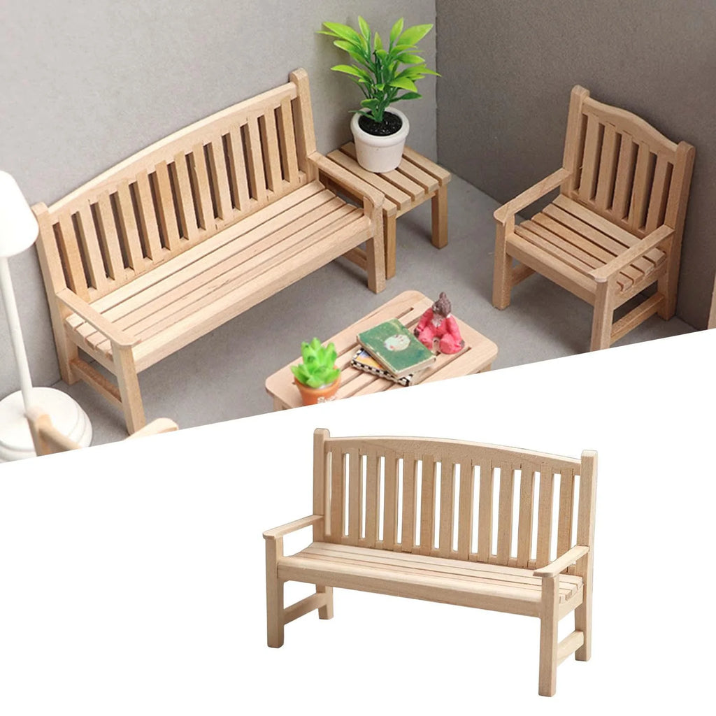 1/12 Scale Unpainted Wooden Dollhouse Outdoor Double Seat D747781