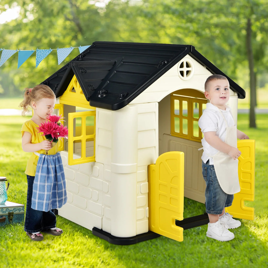 Yellow Playhouse Games Cottage with 7 PCS Toy Set and Waterproof Cover L449