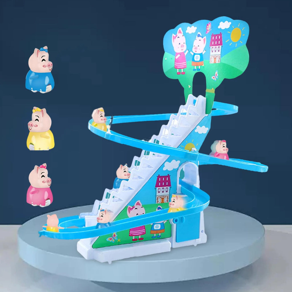 Electric Climbing Stair Toy with LED Flashing Lights Children's Roller Coaster Toy Set, 15x30x27cm X496