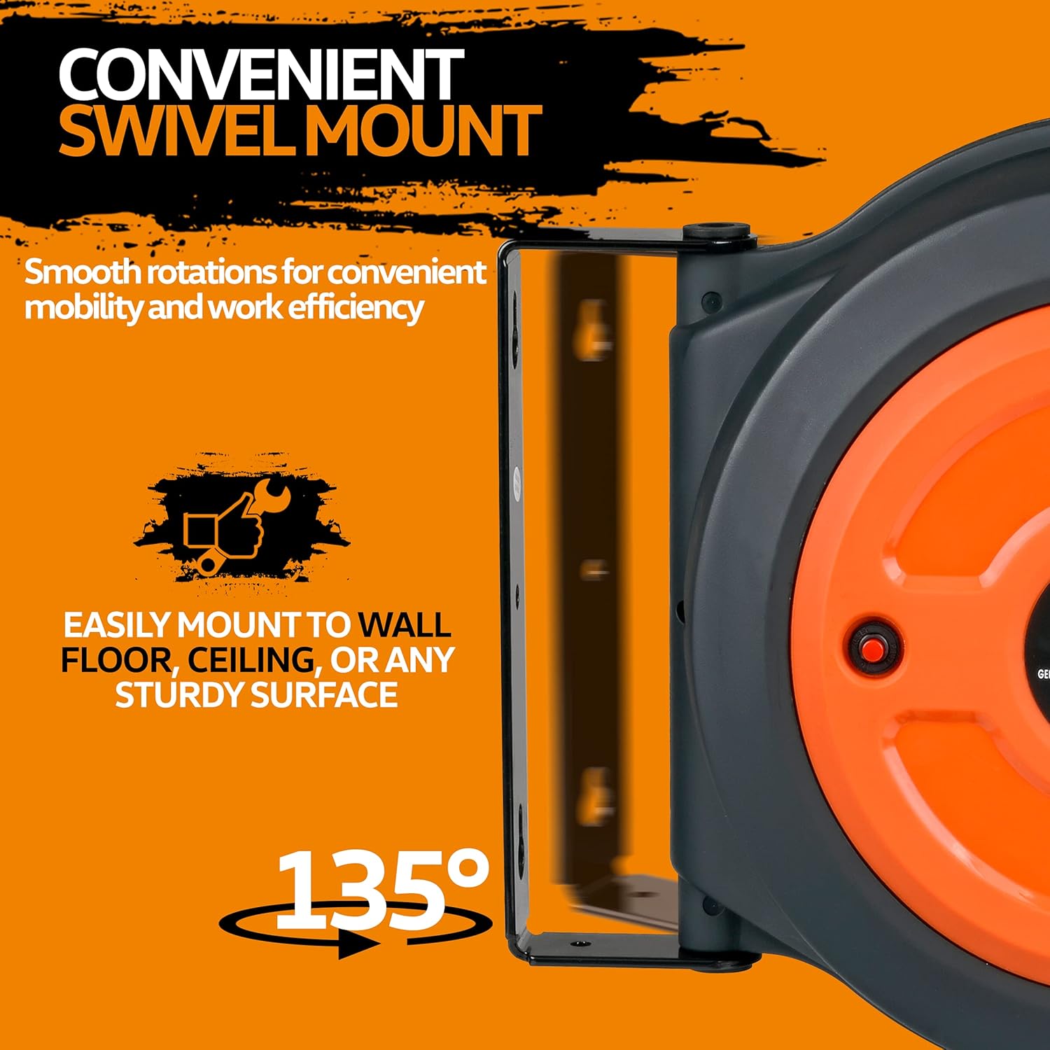Retractable Extension Cord Reel 16AWG x 50' Feet Industrial Polypropylene Ultra Heavy Duty 3C SJTOW Commercial Ultra Flexible Cable Triple Tap Connector O318039