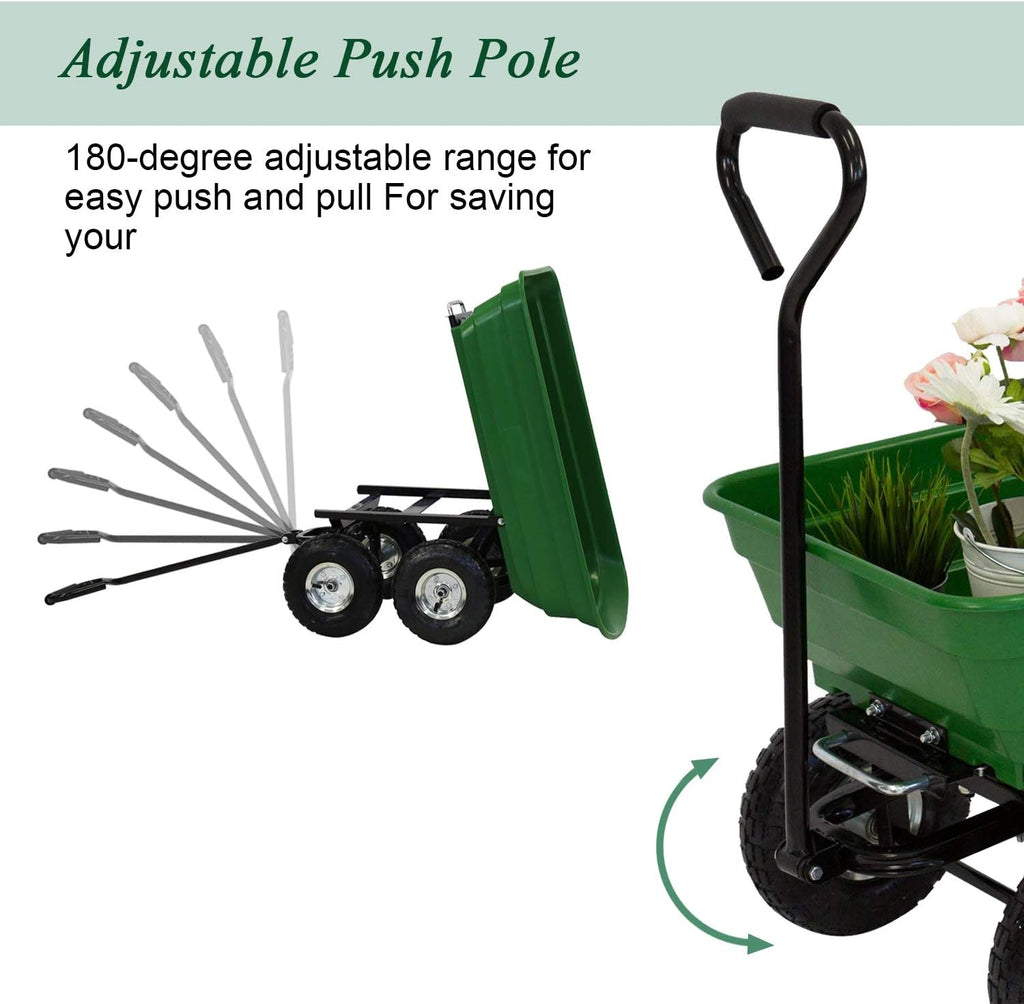 Green Steel Frame Utility Wagon with Pneumatic Tires 600-Pound Capacity C2541