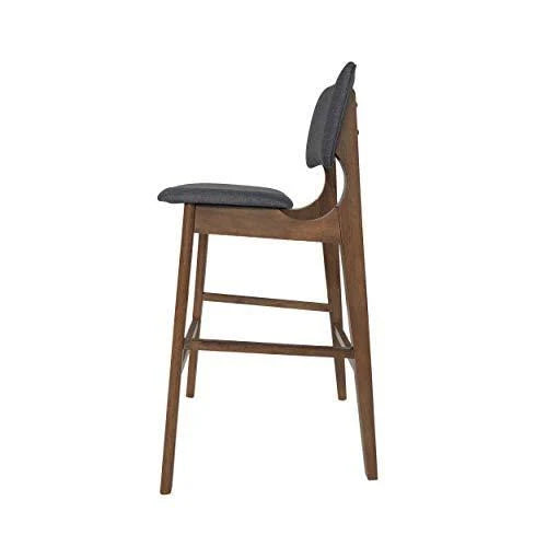 Wooden Bar Chair with Fabric Seats (Set of 2), Charcoal and Walnut Finish R612