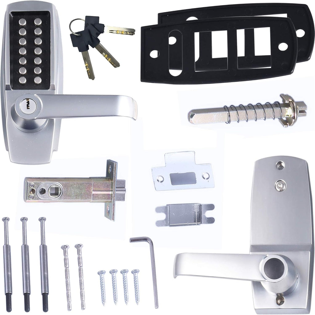Mechanical Push Button Lever Lock, 60mm Backset, 13 Digit Keypad, Satin Chrome X910