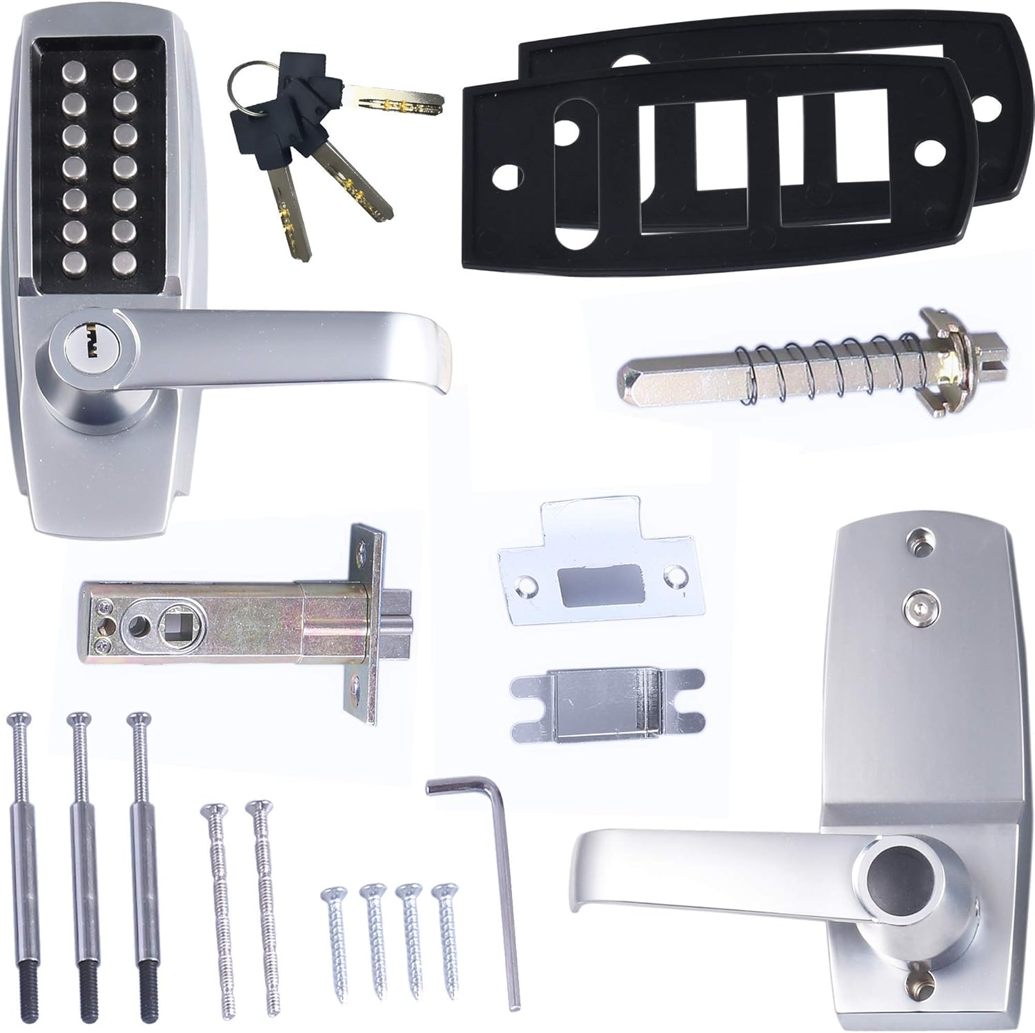 Mechanical Push Button Lever Lock, 60mm Backset, 13 Digit Keypad, Satin Chrome X910