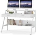 White 47 inch Computer Desk with Storage Shelf and Drawers I5704