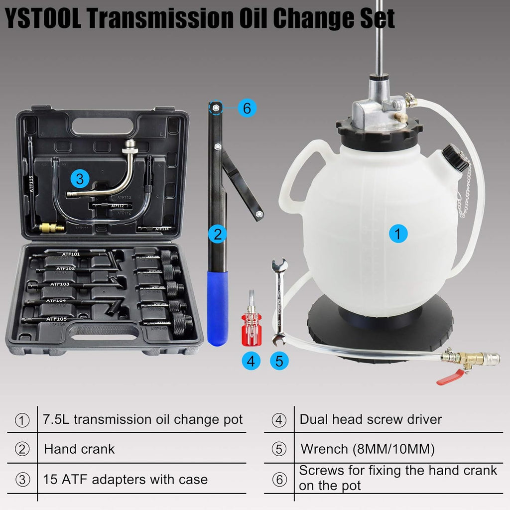 7.5L Manual Automatic Transmission Fluid Refill Pump Set with 15PCS Adapters T9123