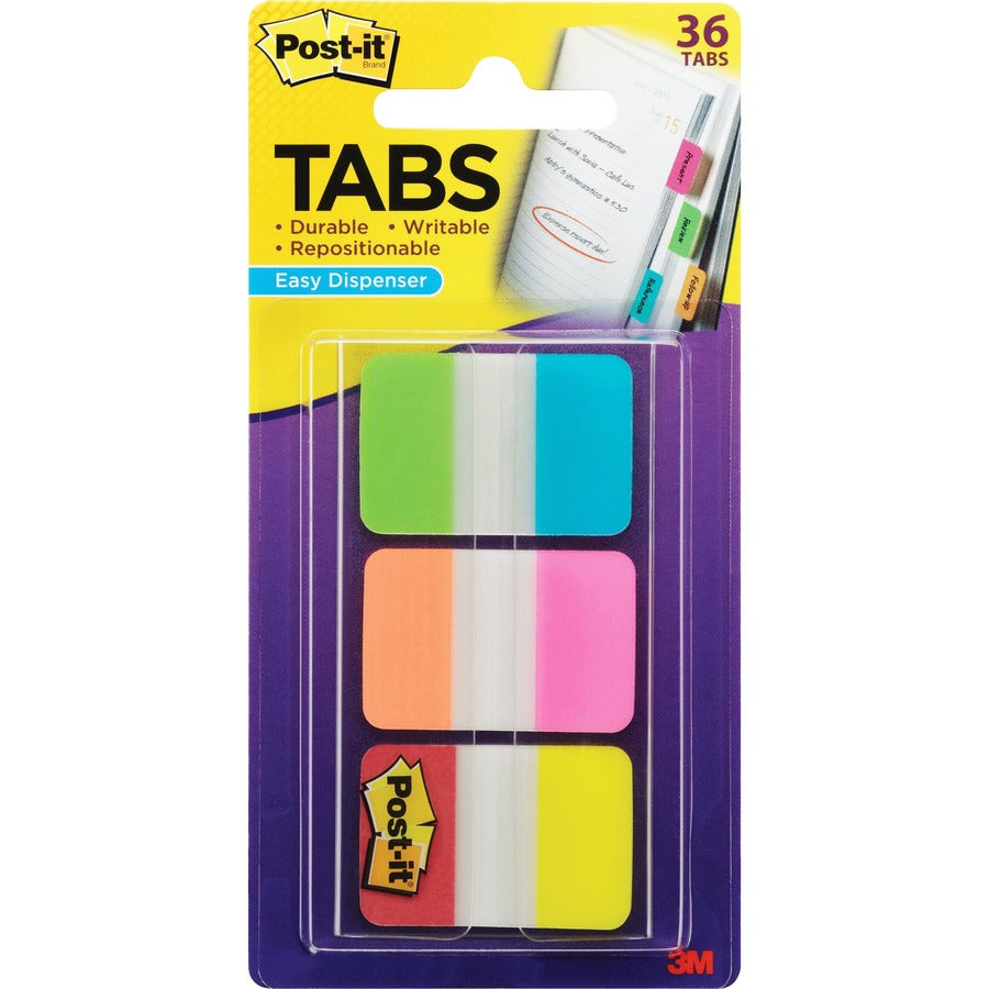 Post-it Alternating Tabs, 216 Tabs, 1" x 1.50", Self-adhesive, Aqua Poly, Yellow, Pink, Red, Green, Orange, Bundle of 2 Packs J427346